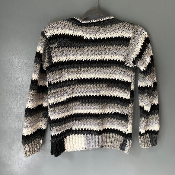 HAND KNIT Women's M Striped Cardigan Crochet Arts & Crafts Cottagecore Hippie - Picture 5 of 9